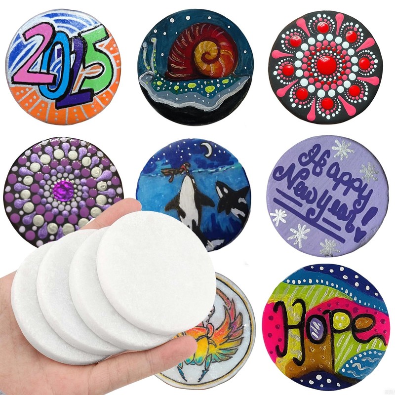 20 PCS Painting Rocks 2 Inch White Round Smooth Bulk Flat Natural Crafts