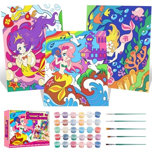 Paint by Numbers for Kids Ages 6-12 - Acrylic Paint Set, Paint by Mermaid