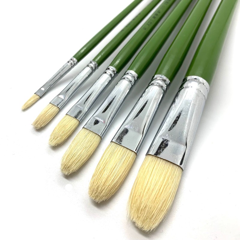 XDT#515 Filbert Art Brush Pure Hog Bristle Acrylic Oil Watercolor