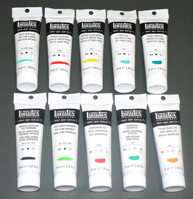 NEW TROPICAL COLORS – 10 DIFF x Liquitex Heavy Body Acrylics – Retail $118.27