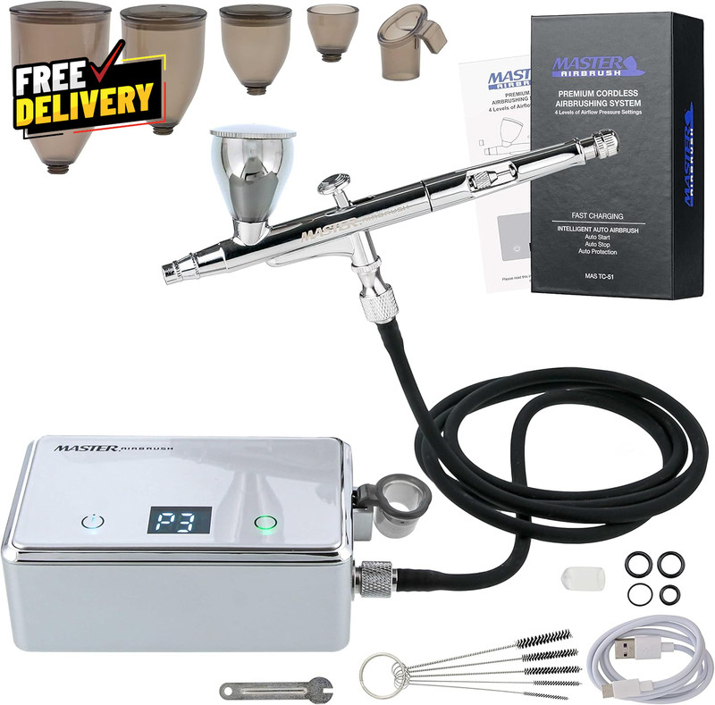 Powerful Cordless Airbrushing System Kit 20 to 36 PSI Portable Rechargeable A..