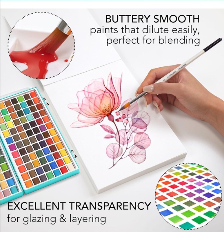 CHROMATEK Watercolor Paint Set, 128 Vivid Colors in Portable Box With Pad, Brush gallery