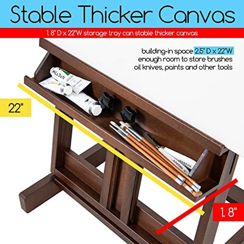 Heavy Duty H-Frame Studio Easel Stand, Large Adjustable Solid Beech Walnut gallery