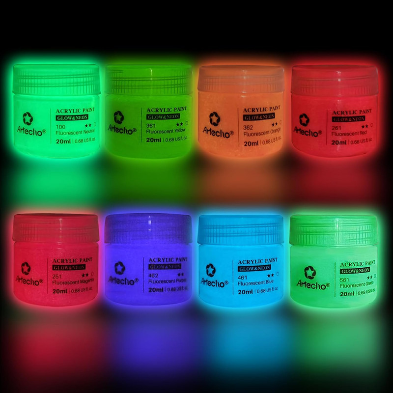 Glow in the Dark Paint 8 Colors, 20 Ml Acrylic Paint for Art and Craft Supplies