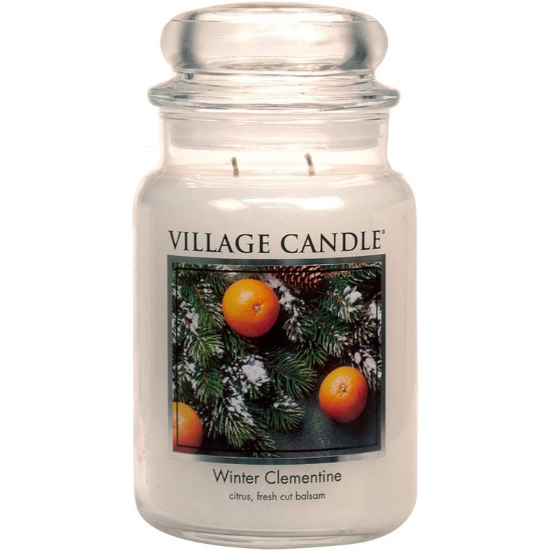 Village Candle Winter Clementine Large Apothecary Jar, 21.25 oz., White