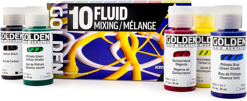 Fluid Acrylics, Fluid Mixing Set, 10 Color, 1 Fl. Oz. Bottles, Professional Acry