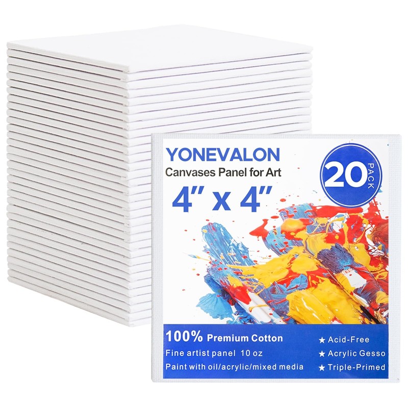 Mini Canvas Boards for Painting, 4×4 Inch Small Blank Canvases, 20 Pack