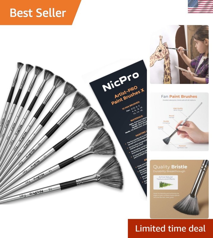 Fan Paint Brushes 10 PCS Artist Painting Brush Set Soft Anti-Shedding Nylon H...