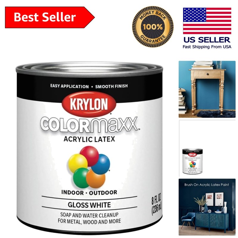 Acrylic Latex Brush-On Paint, 8 Fl Oz – Gloss White for Every Project