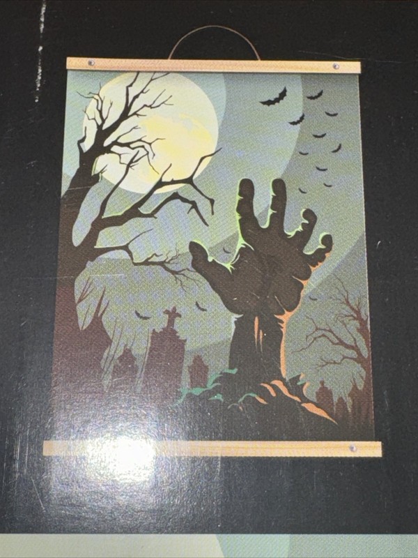 Halloween Graveyard Paint-by-Number Kit – Zombie Hand Rising Under Full Moon