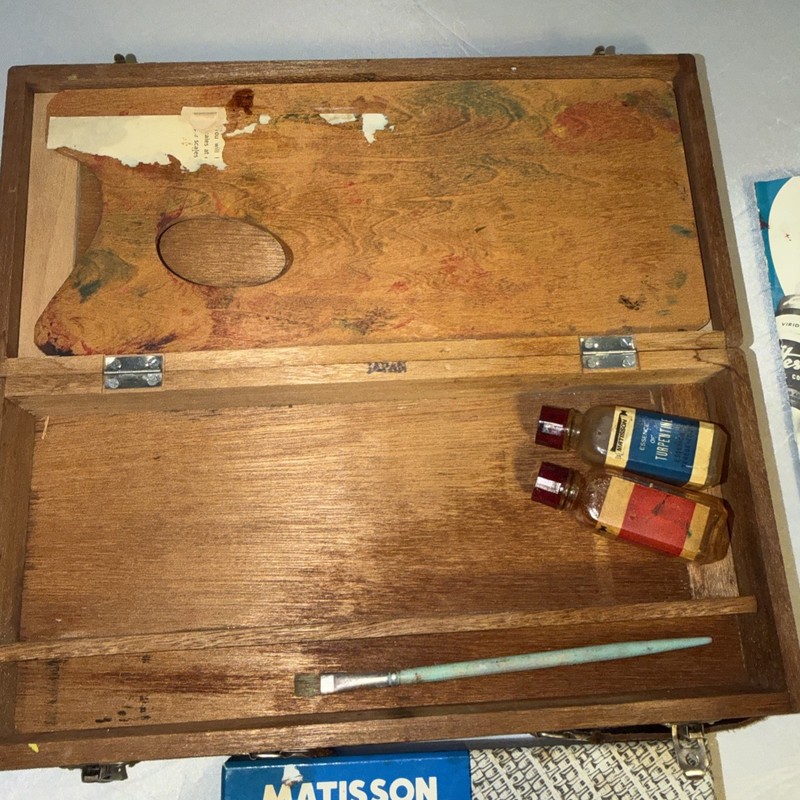 VTG Wooden Travelers Painters Box W/ Vintage Matisson Oil Paints - Japan gallery