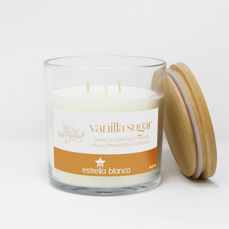 Estrella Blanca 14.5oz Vanilla Sugar Scented Candle, Cozy 14.5 ounces, White