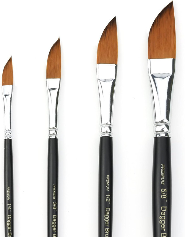 4 PCS Dagger Brush Set for Watercolor, Acrylic & Gouache Fine Detail Lines