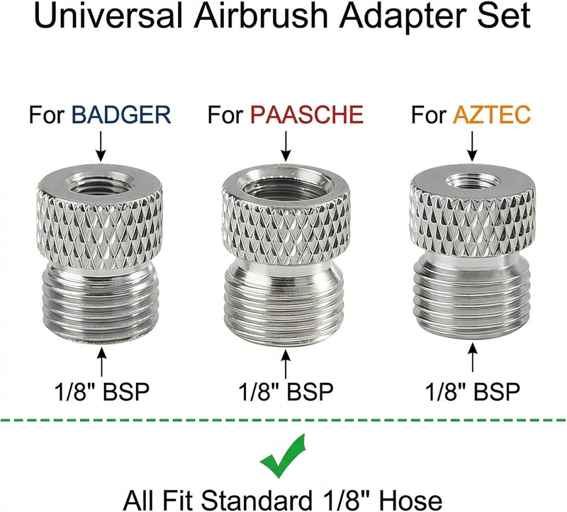Airbrush Adapter Kit (3-Piece Set) - 1/8" BSP Male & Female Conversion Connector gallery