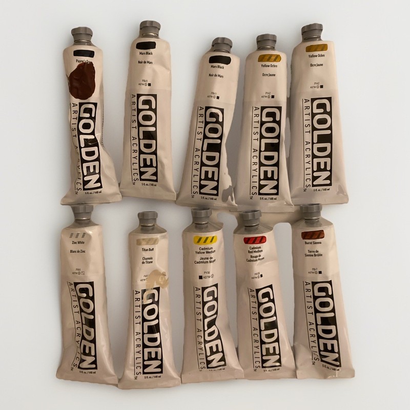 Lot 12 GOLDEN ACRYLIC 5 oz Heavy Body PAINT TUBES 5 fl oz (148mL) NEW
