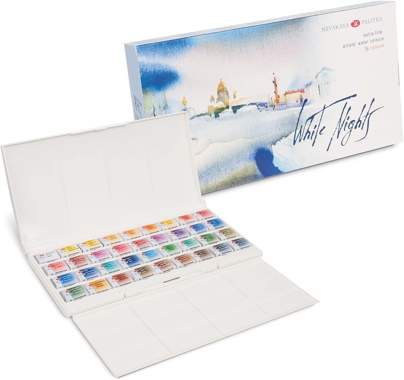 White Nights Professional Watercolor Set 36 Full Pans of Extra Fine Artist G…