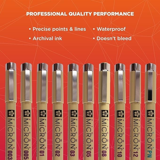 SAKURA Pigma Micron PN Black Fineliners - NEW 10 Pack Assorted Sizes -FAST Ship! gallery