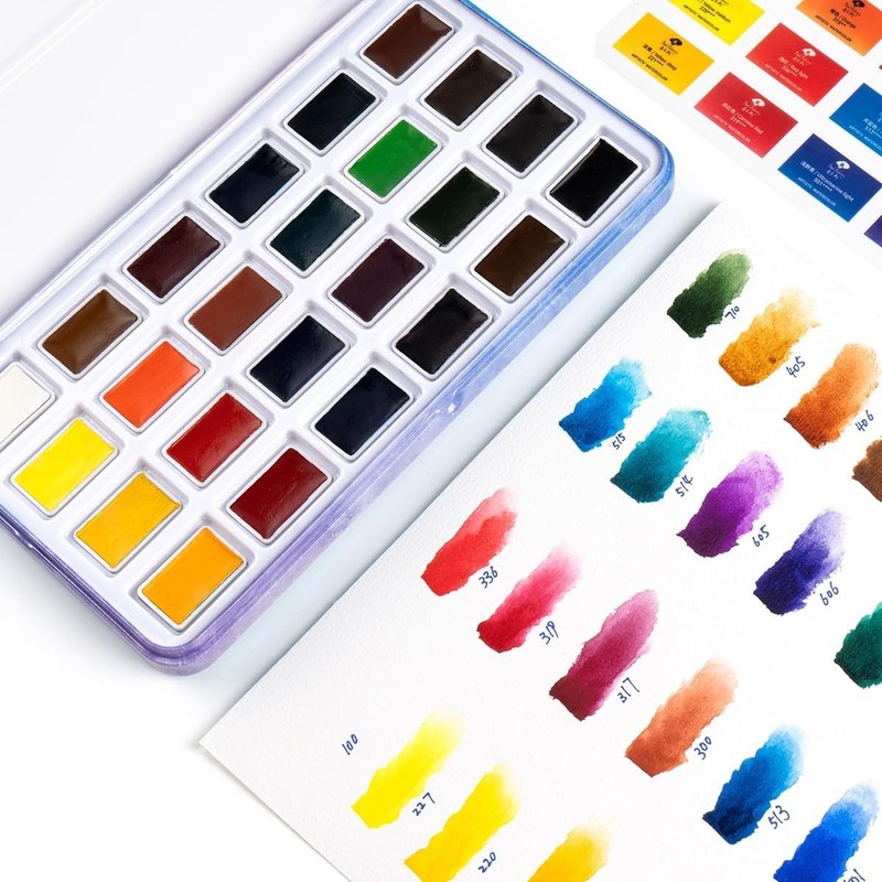 Watercolor Paint Set Full Pan, 24 Vivid Colors Water Coloring Paint in Pocket…