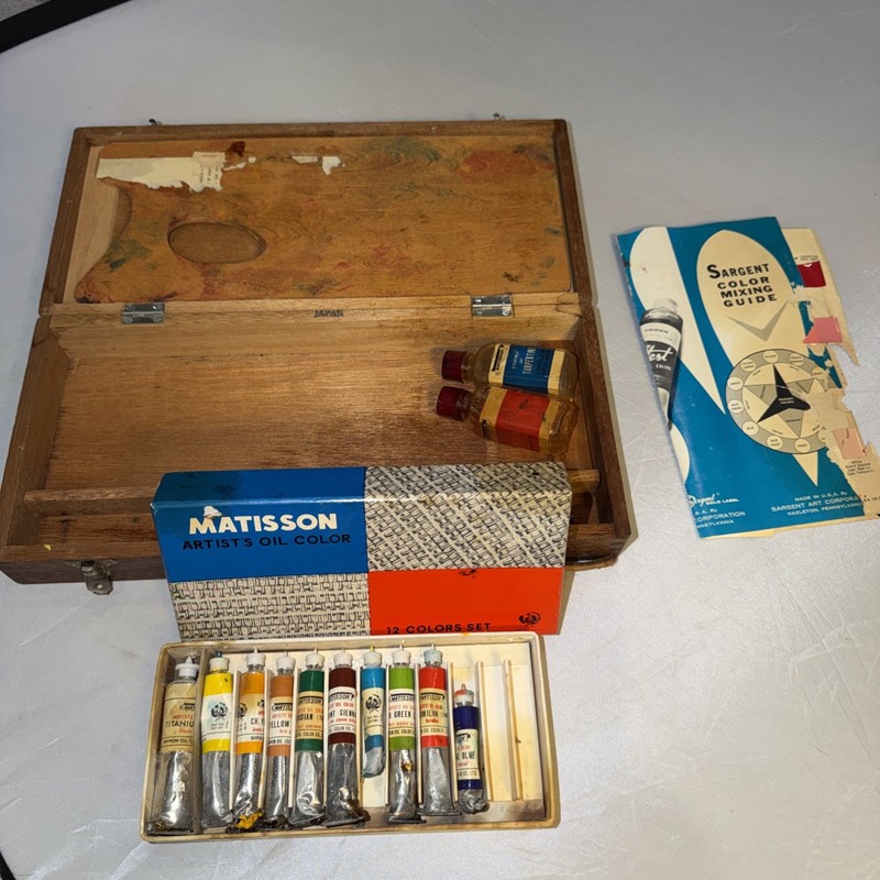 VTG Wooden Travelers Painters Box W/ Vintage Matisson Oil Paints – Japan
