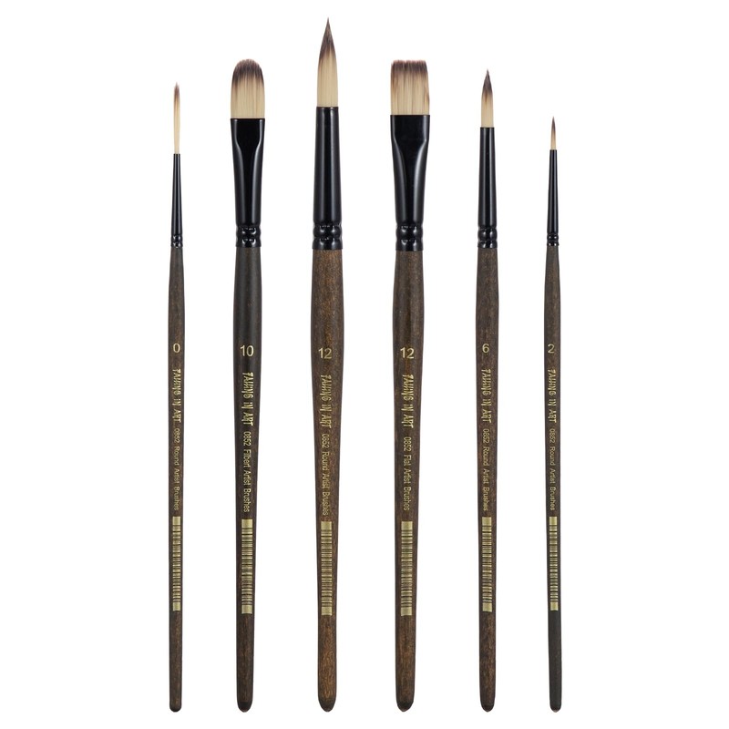 6 PCS Professional Watercolor Paint Brushes Round Flat Filbert Dagger