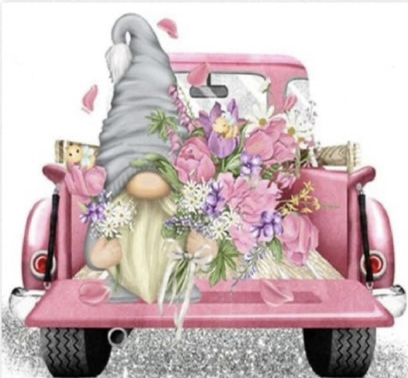 Z055 Diamond Painting Kits Gnome with Pink Truck spring