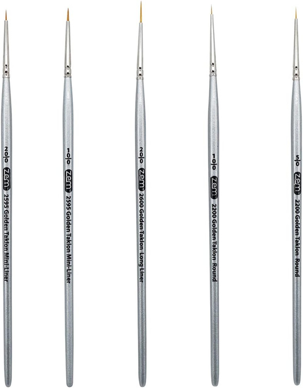 ZEM Brush Golden Taklon Mini Detail Brush Set Liner 20/0, Mini Liners 20/0, 10/0