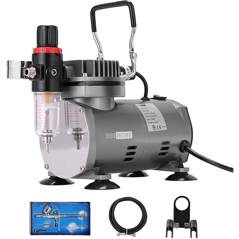 110-120V Dual Action Airbrush Kit w/ 1/5 HP Air Compressor, 1 Airbrush & Holder