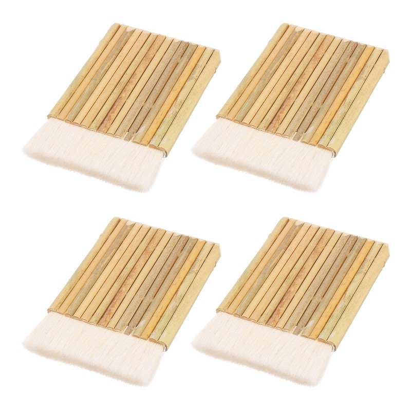 4Pcs Hake Brush, 14 Row Bamboo Blender Sheep Hair Watercolor Brush, White