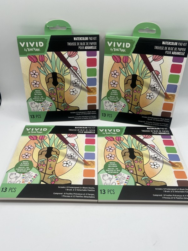 Vivid By Brea Reese Watercolor Pad Kit – 13 Pcs W/ Brush Lot of 4 Brand New