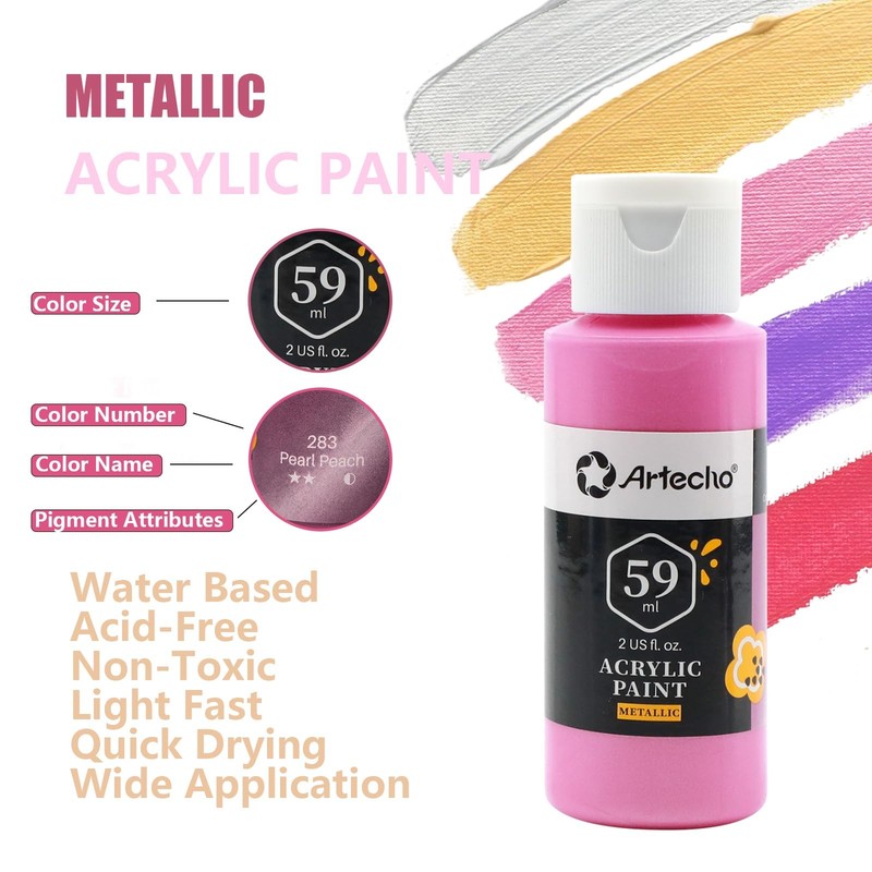 Acrylic Paint Set, 12 Metallic Colors Bottles (59Ml / 2Oz) Art Craft Paints for gallery