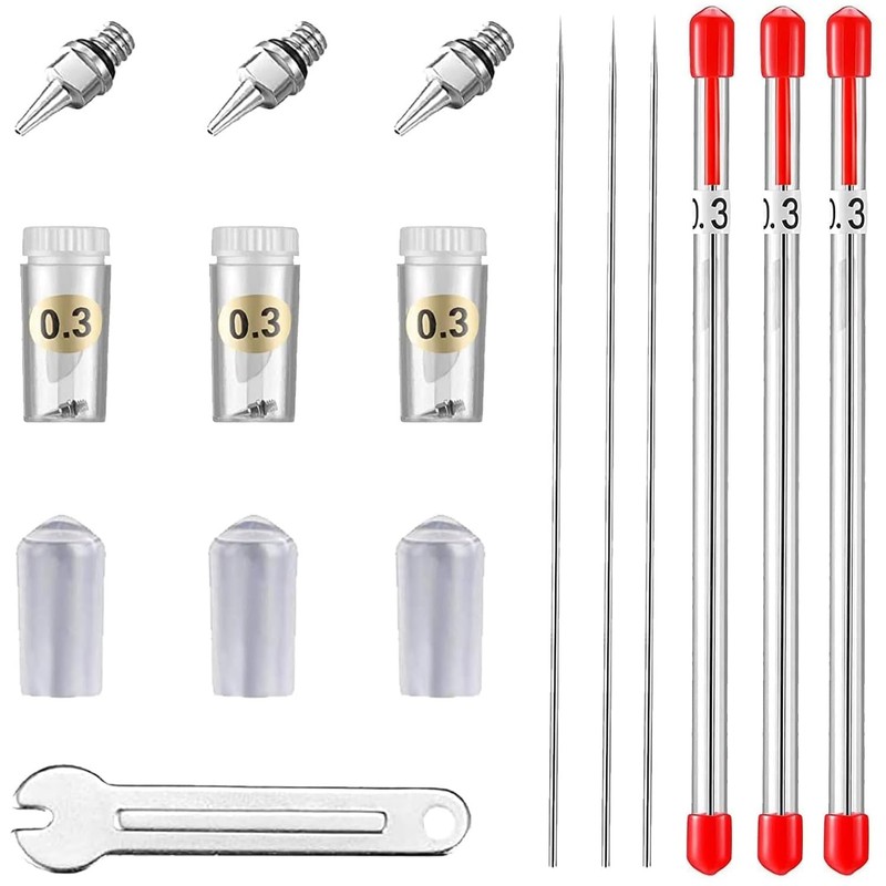 10Pcs Airbrush Replacement Parts Kit, 0.3mm Needle & Nozzle Set with Silicone...