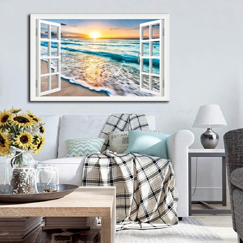Wave Canvas Wall Art Sunset Ocean Nature Pictures Ready to Hang for Living Ro... gallery