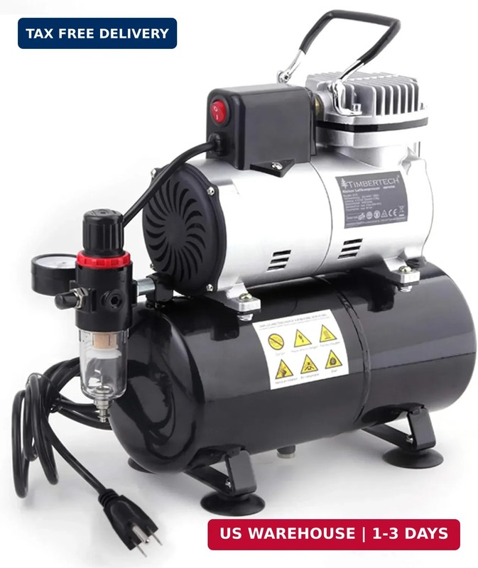 Timbertech Upgraded Airbrush Single-Piston Oil-free Mini Compressor ABPST08 with