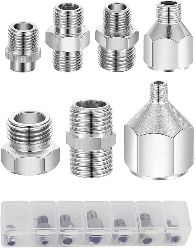 7-Piece Airbrush Adapter Set, Multi-Size Fitting Connector Kit (1/8″, 1/4″, M5 T