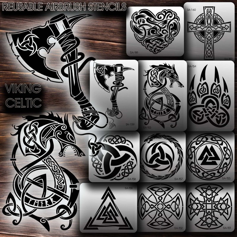Airbrush Stencils REUSABLE VIKING CELTIC FENRIR/AXE VINYL OR MYLAR