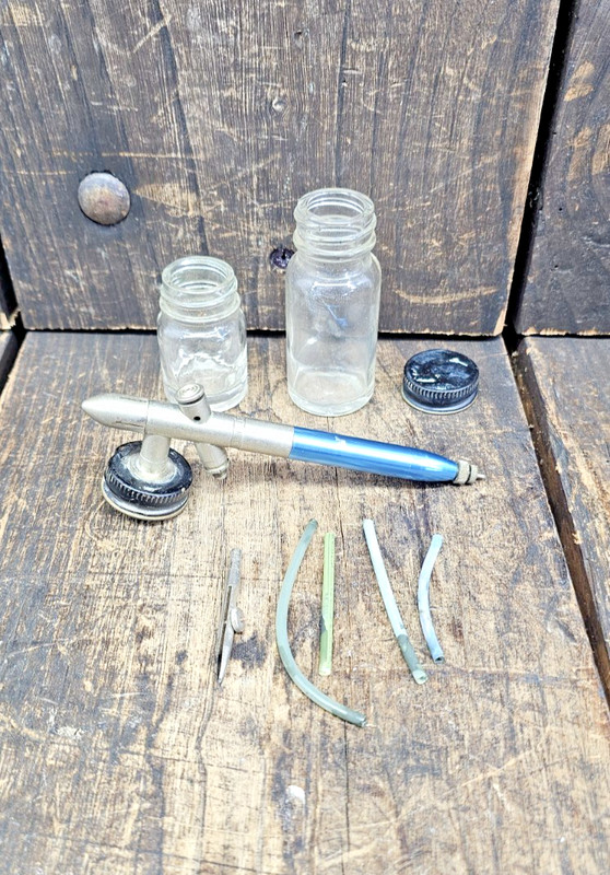 Lot of Badger Airbrush Type 150 & Glass Jars, Etc VTG NEEDS WORK SOLD ASIS PARTS