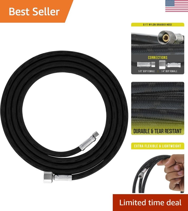 6 Foot Nylon Braided Airbrush Hose – Standard 1/8″ and Non-Standard 1/4″ BSP …