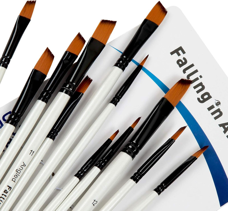 Paint Brushes Set, 12 PCS Nylon Professional Angled Paint Brushes for Watercolor