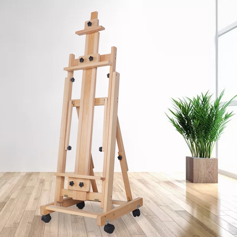 91" inch Studio Artist Easel Heavy Duty H-Frame Red Beech Wood Painting Art Ease gallery