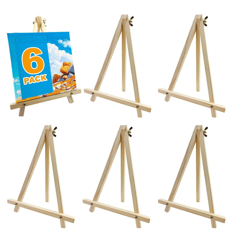 6 Pack 9 Inch Wood Easels, Tripod, Table Top 1 x 7 x 9.4 inches, Natural