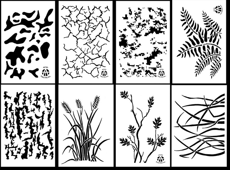 8 DESIGNS! Airbrush Camouflage Paint Stencils 14″ 10 Mil Gun Camo Duck Boat