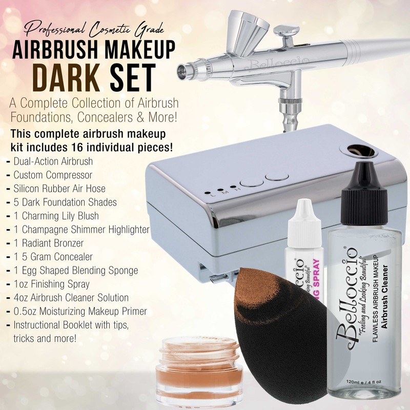 Belloccio AIRBRUSH Dark FOUNDATION MAKEUP SYSTEM Compressor Blush Bronzer Kit gallery