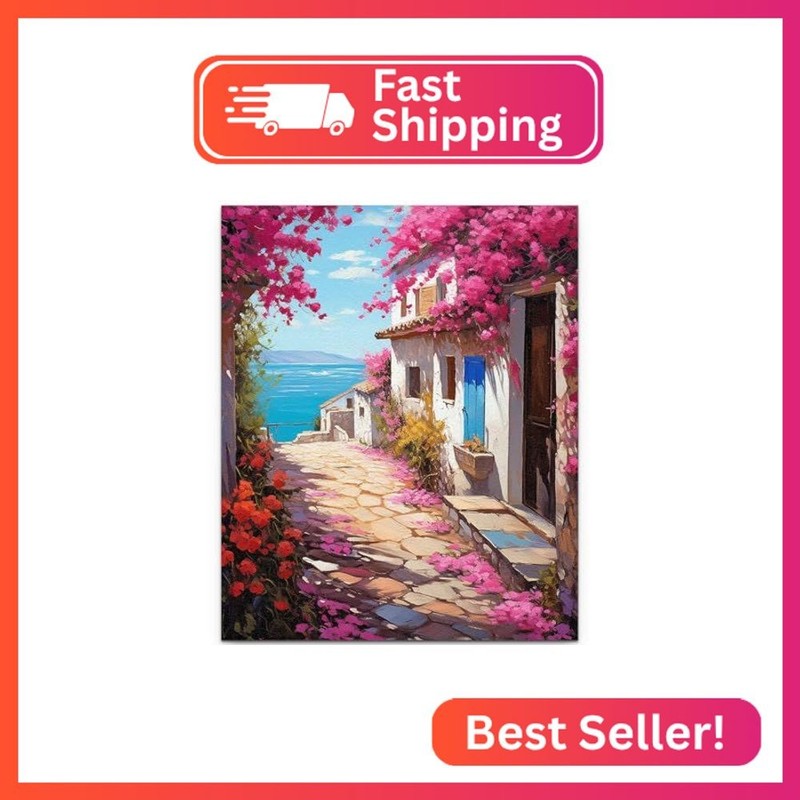 JUJUHOOD Santorini Greece Paint by Numbers Kit for Adults,Flower City Street Adu