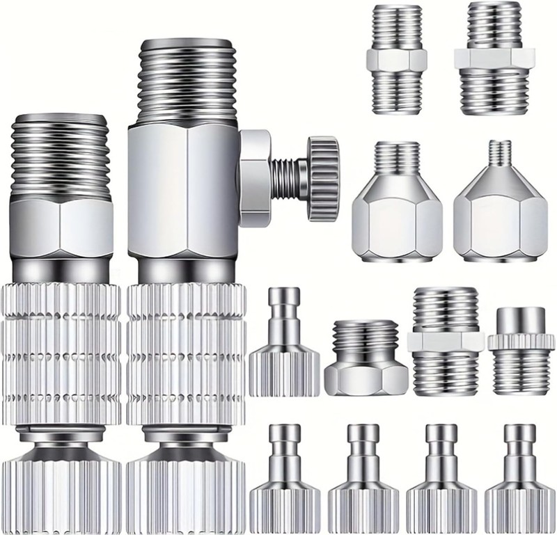 16 Pcs Airbrush Adapter Set, 1/8 and 1/4 Inch Male/Female Connectors, Quick D…
