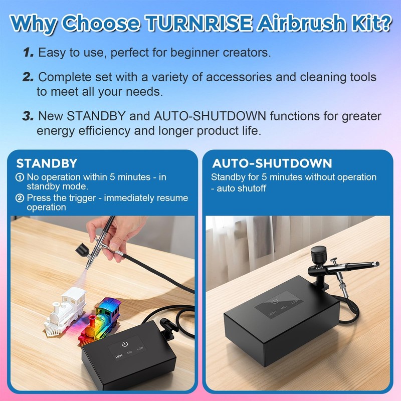 TURNRISE Airbrush Kit with Air Compressor: 15/30/50 PSI High Pressure Air Brush gallery
