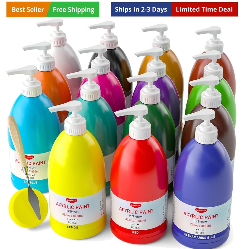 15 Colors Large Acrylic Paint Set 33.8 oz,1000 ml Art Painting Bulk Supplies …