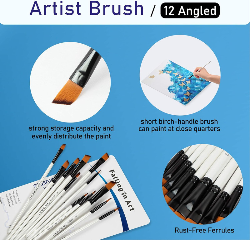 Paint Brushes Set, 12 PCS Nylon Professional Angled Paint Brushes for Watercolor gallery