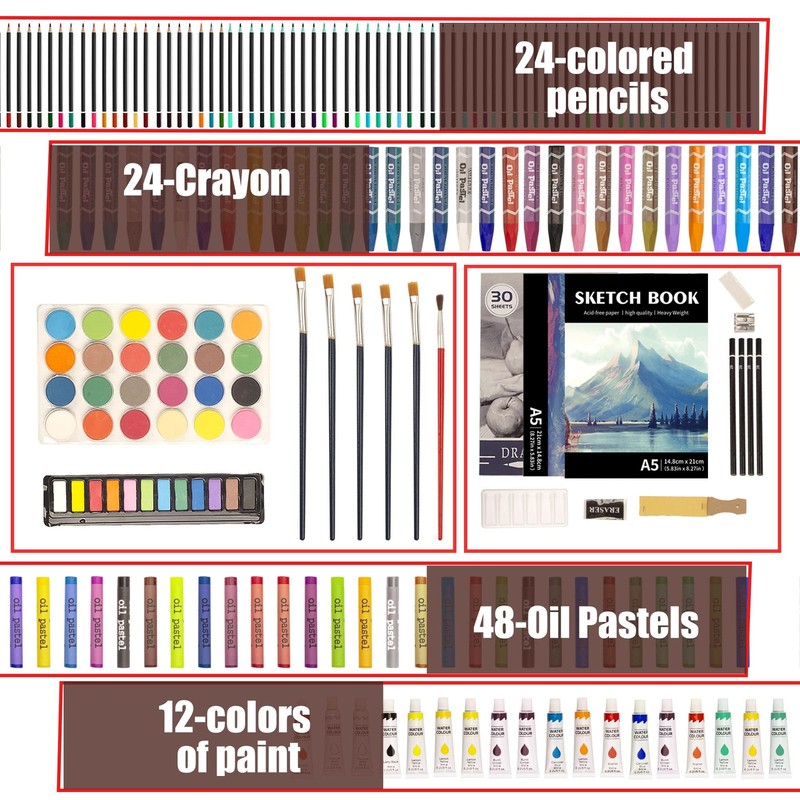 KINSPORY 168-Pack Art Supplies, Deluxe Wooden Set Crafts Drawing Beige gallery
