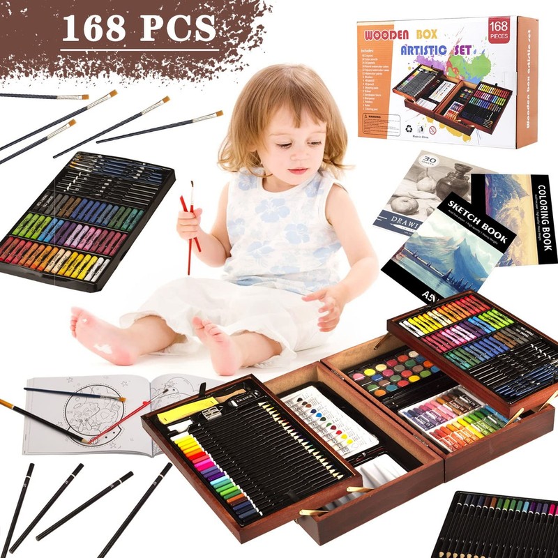 KINSPORY 168-Pack Art Supplies, Deluxe Wooden Set Crafts Drawing Beige gallery