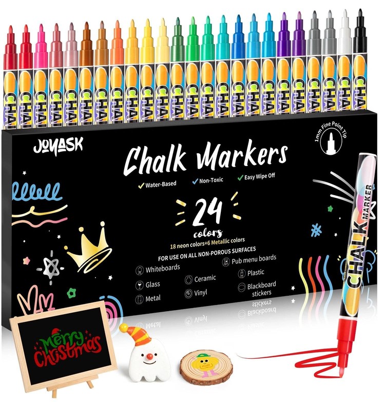 Joyask Extra Fine Tip Chalk Markers for 1 Count (Pack of 24), Multicolor